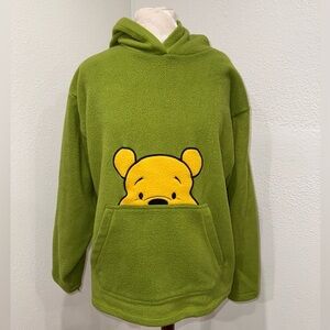 Vintage Winnie The Pooh Green With Yellow Fleece Pullover Hoodie Size Medium